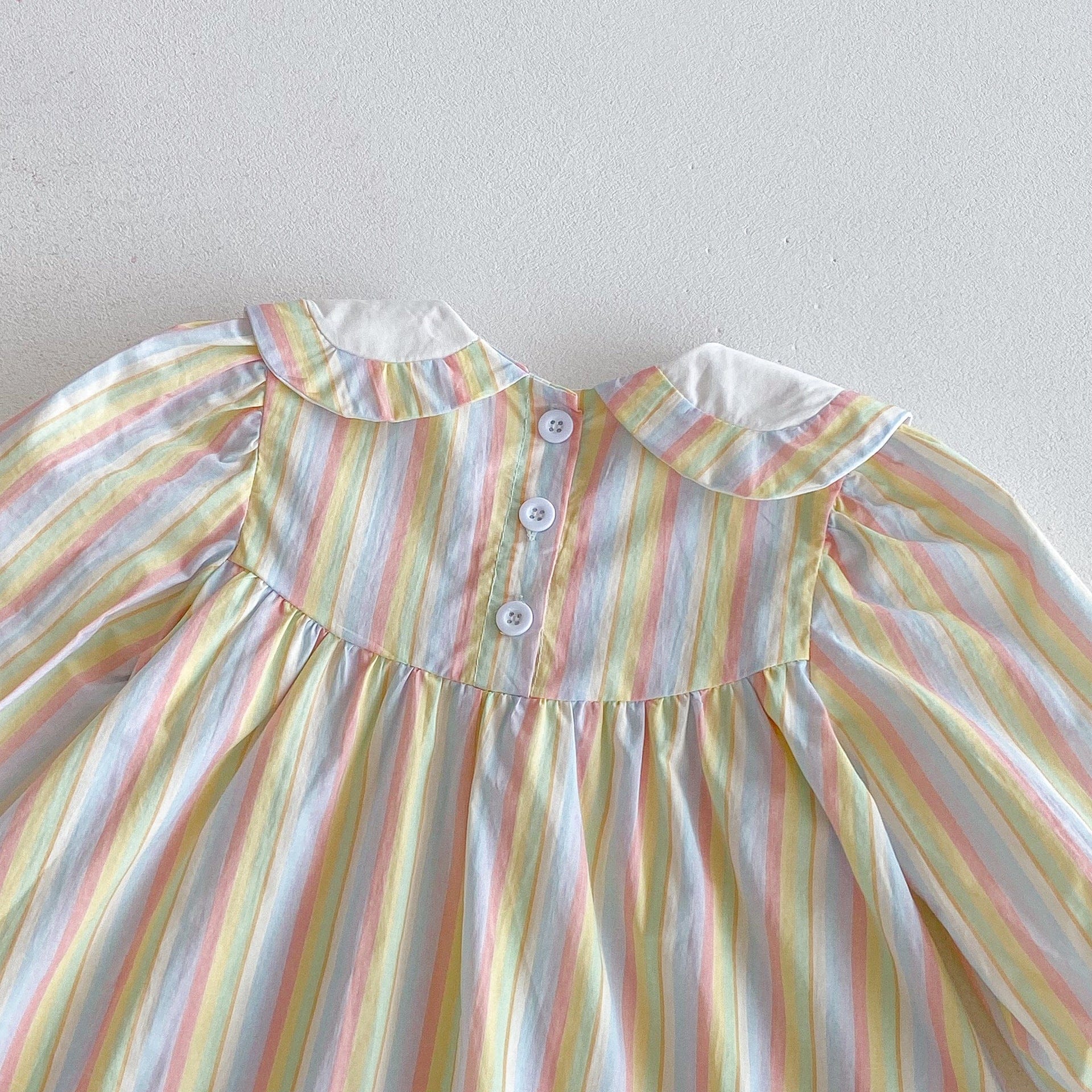 長袖ワンピース ヨット刺繍襟パステルストライプ長袖ワンピース【mh0010667】