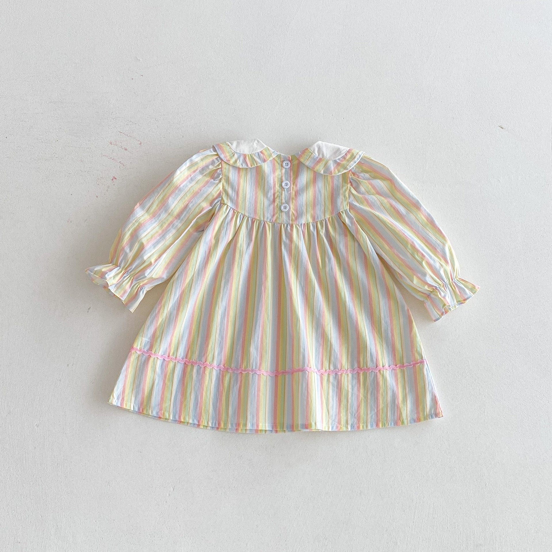 長袖ワンピース ヨット刺繍襟パステルストライプ長袖ワンピース【mh0010667】