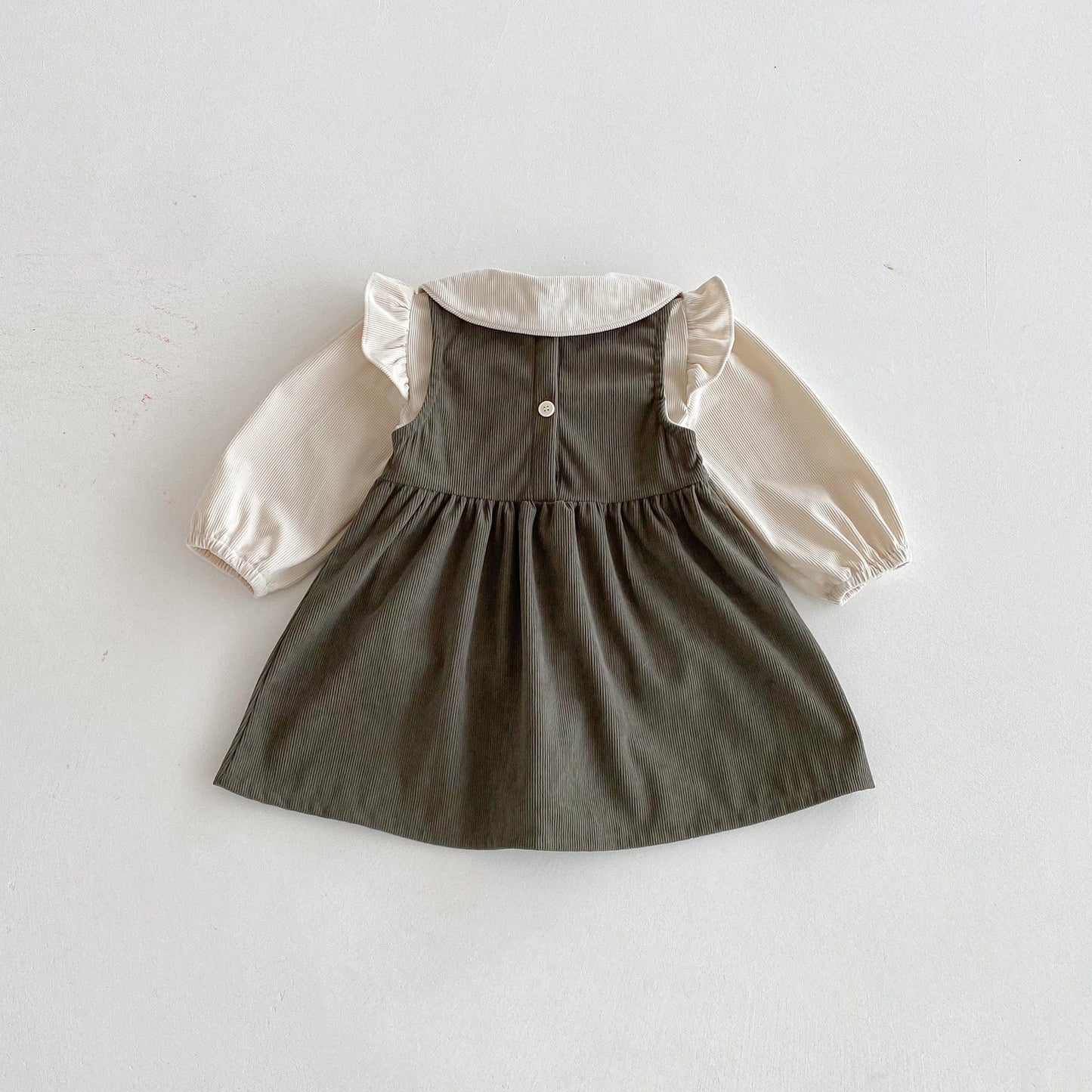 長袖セットアップ フロントリボンノースリーブワンピース/丸襟フリルショルダー長袖ブラウス【mh0010670】