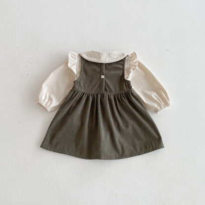 長袖セットアップ フロントリボンノースリーブワンピース/丸襟フリルショルダー長袖ブラウス【mh0010670】