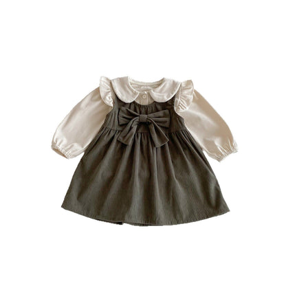 長袖セットアップ フロントリボンノースリーブワンピース/丸襟フリルショルダー長袖ブラウス【mh0010670】