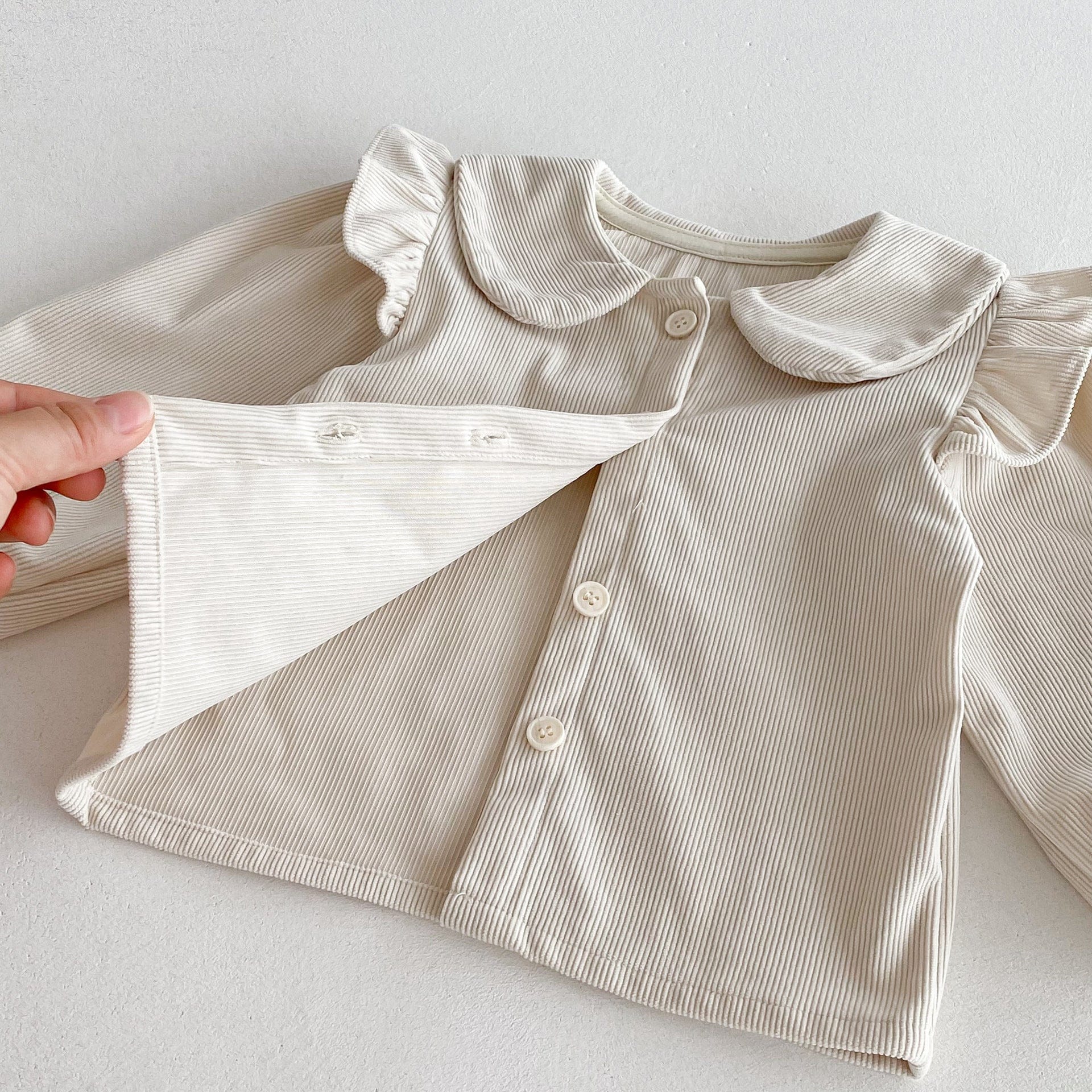 長袖セットアップ フロントリボンノースリーブワンピース/丸襟フリルショルダー長袖ブラウス【mh0010670】