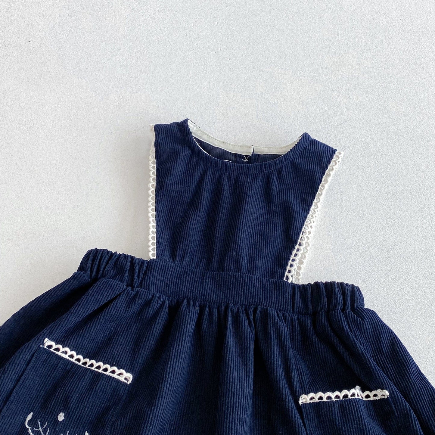 長袖セットアップ フラワープリント丸襟長袖ブラウス/刺繍レースエッジノースリーブジャンパースカート【mh0010671】