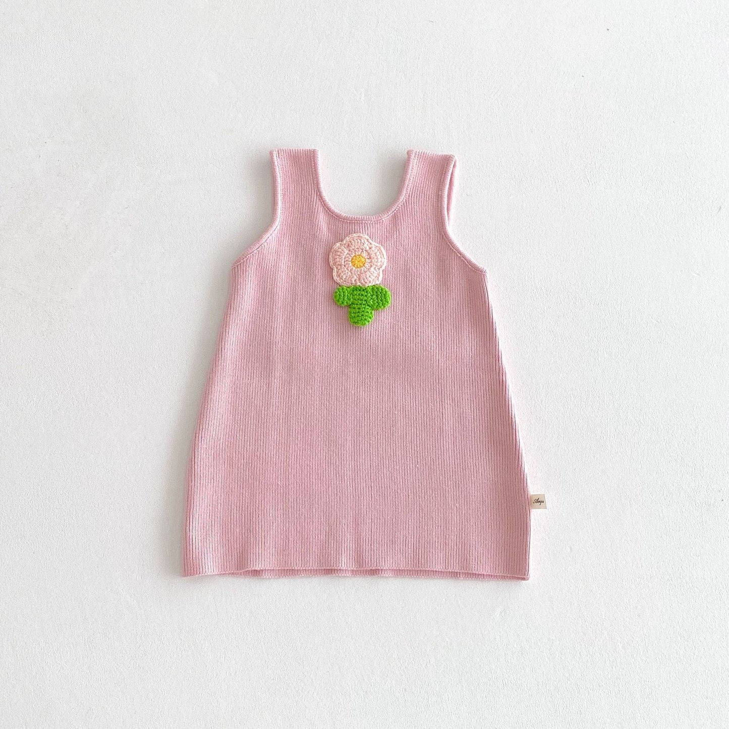 ノースリーブワンピース フラワーアップリケノースリーブニットワンピース【mh0010674】