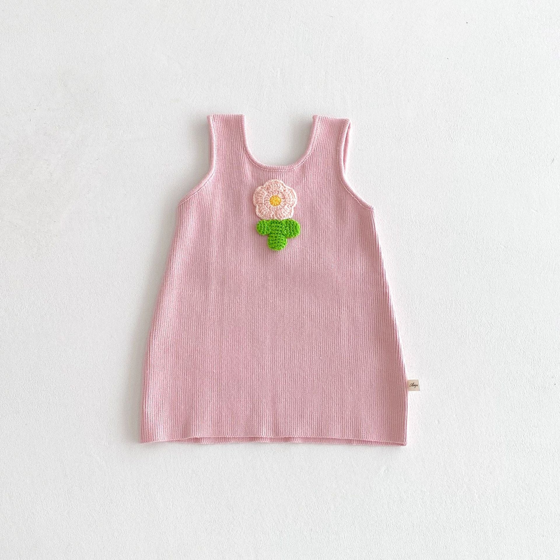 ノースリーブワンピース フラワーアップリケノースリーブニットワンピース【mh0010674】