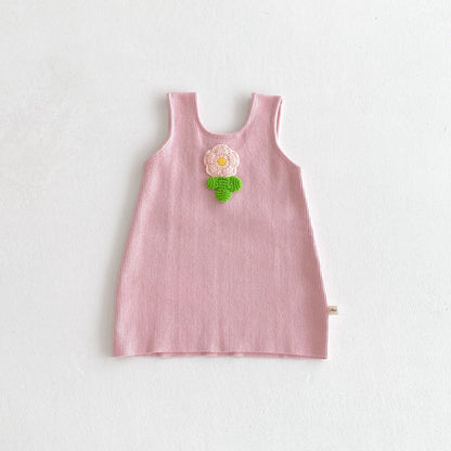 ノースリーブワンピース フラワーアップリケノースリーブニットワンピース【mh0010674】