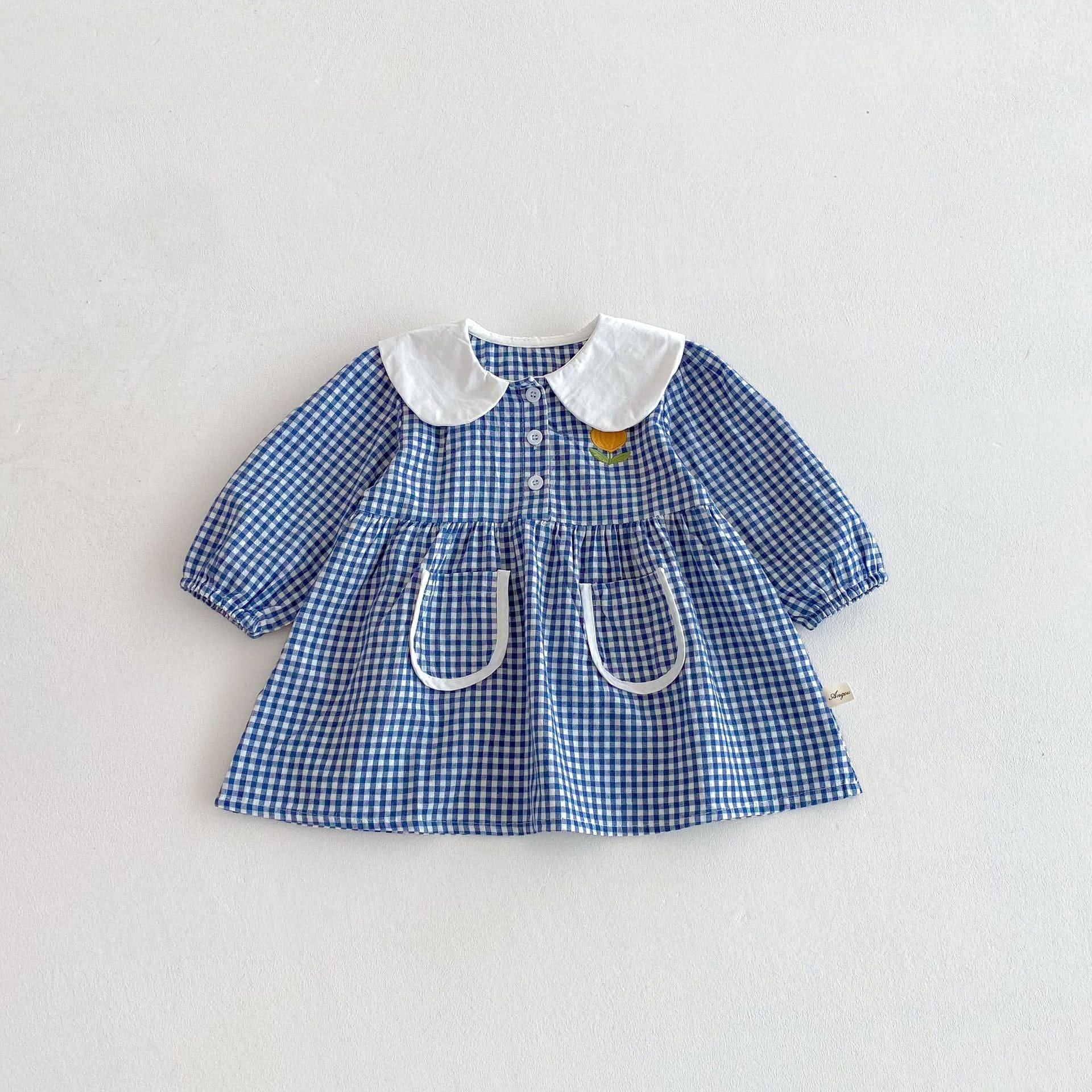 長袖ワンピース ギンガムチェック丸襟長袖ワンピース【mh0010675】