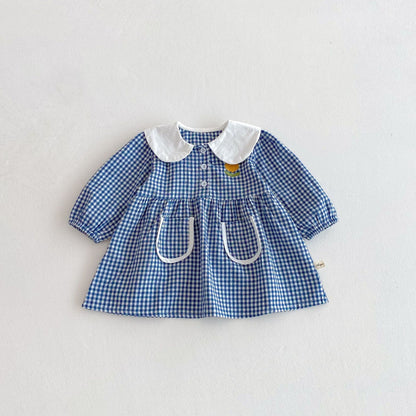 長袖ワンピース ギンガムチェック丸襟長袖ワンピース【mh0010675】