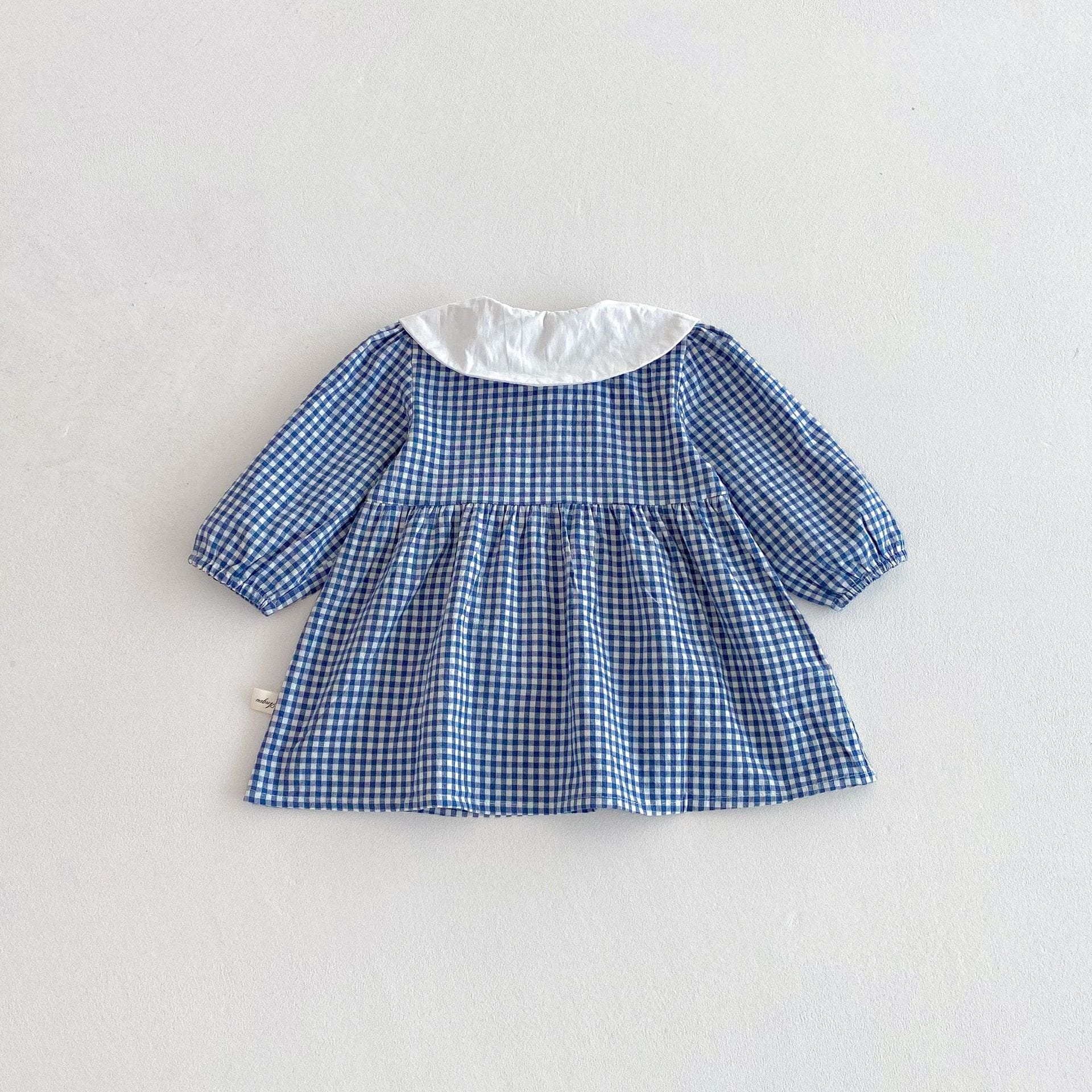 長袖ワンピース ギンガムチェック丸襟長袖ワンピース【mh0010675】