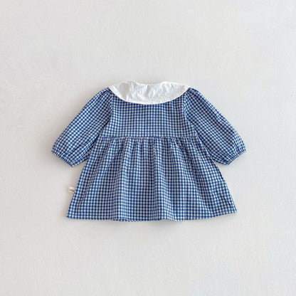 長袖ワンピース ギンガムチェック丸襟長袖ワンピース【mh0010675】