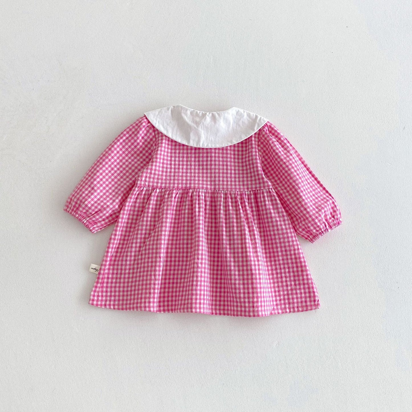 長袖ワンピース ギンガムチェック丸襟長袖ワンピース【mh0010675】