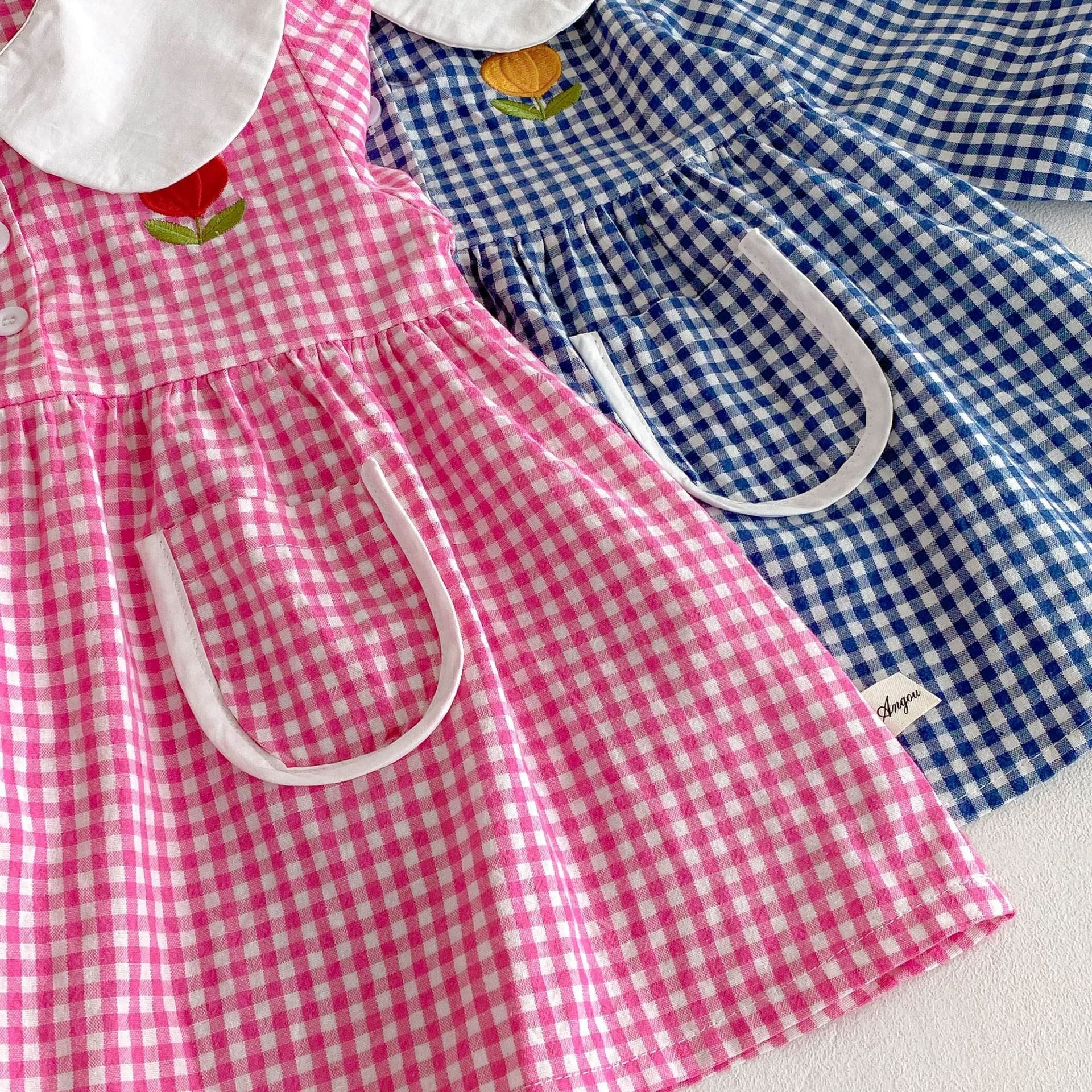 長袖ワンピース ギンガムチェック丸襟長袖ワンピース【mh0010675】