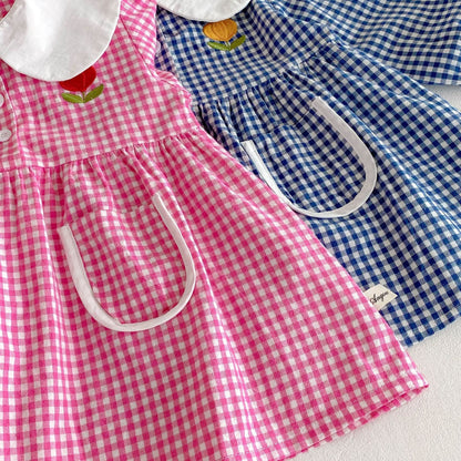 長袖ワンピース ギンガムチェック丸襟長袖ワンピース【mh0010675】