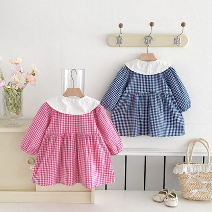 長袖ワンピース ギンガムチェック丸襟長袖ワンピース【mh0010675】