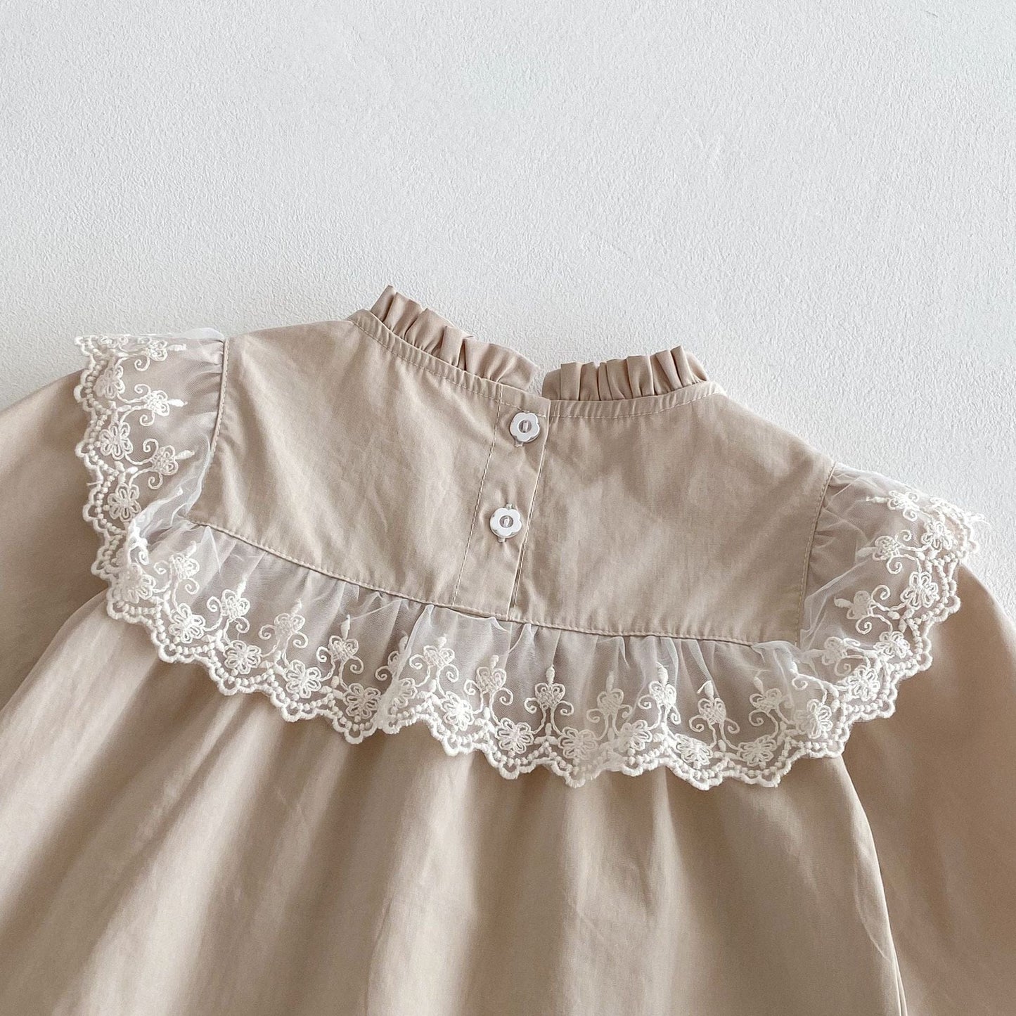 長袖ワンピース リボンフラワー刺繍レース長袖ワンピース【mh0010679】