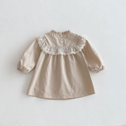 長袖ワンピース リボンフラワー刺繍レース長袖ワンピース【mh0010679】