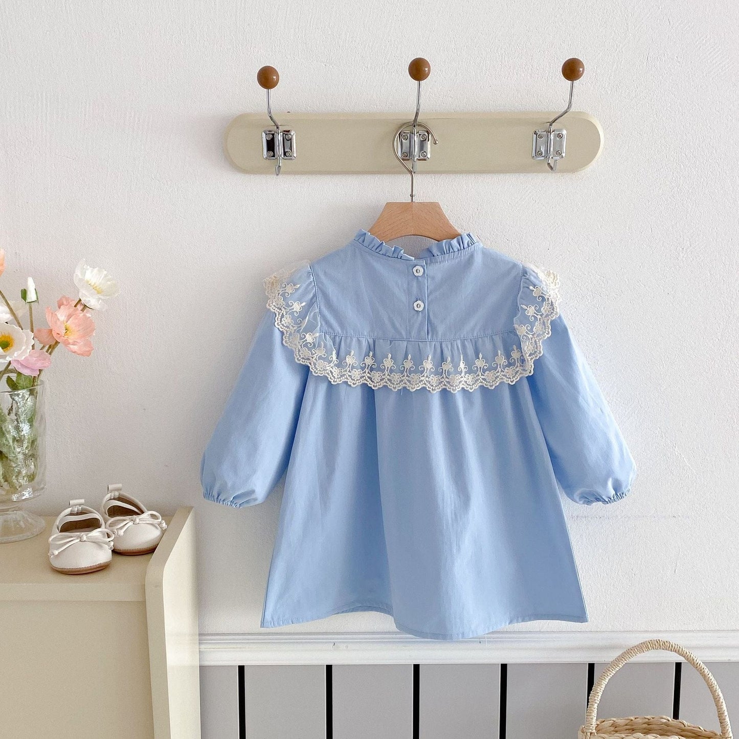 長袖ワンピース リボンフラワー刺繍レース長袖ワンピース【mh0010679】