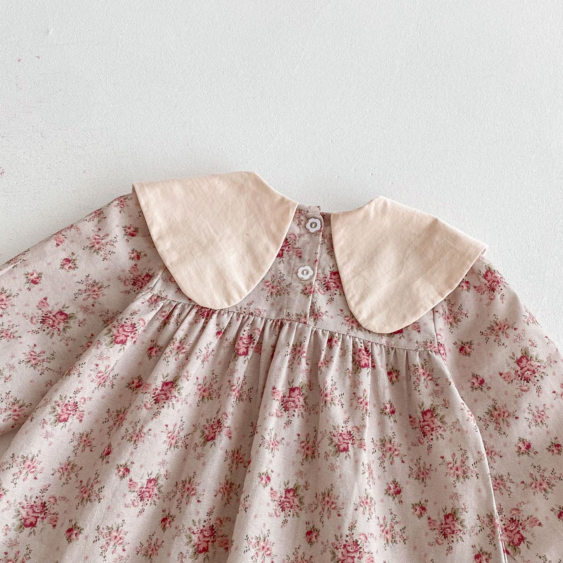 長袖ワンピース フラワー刺繍ビッグ襟長袖ワンピース【mh0010680】