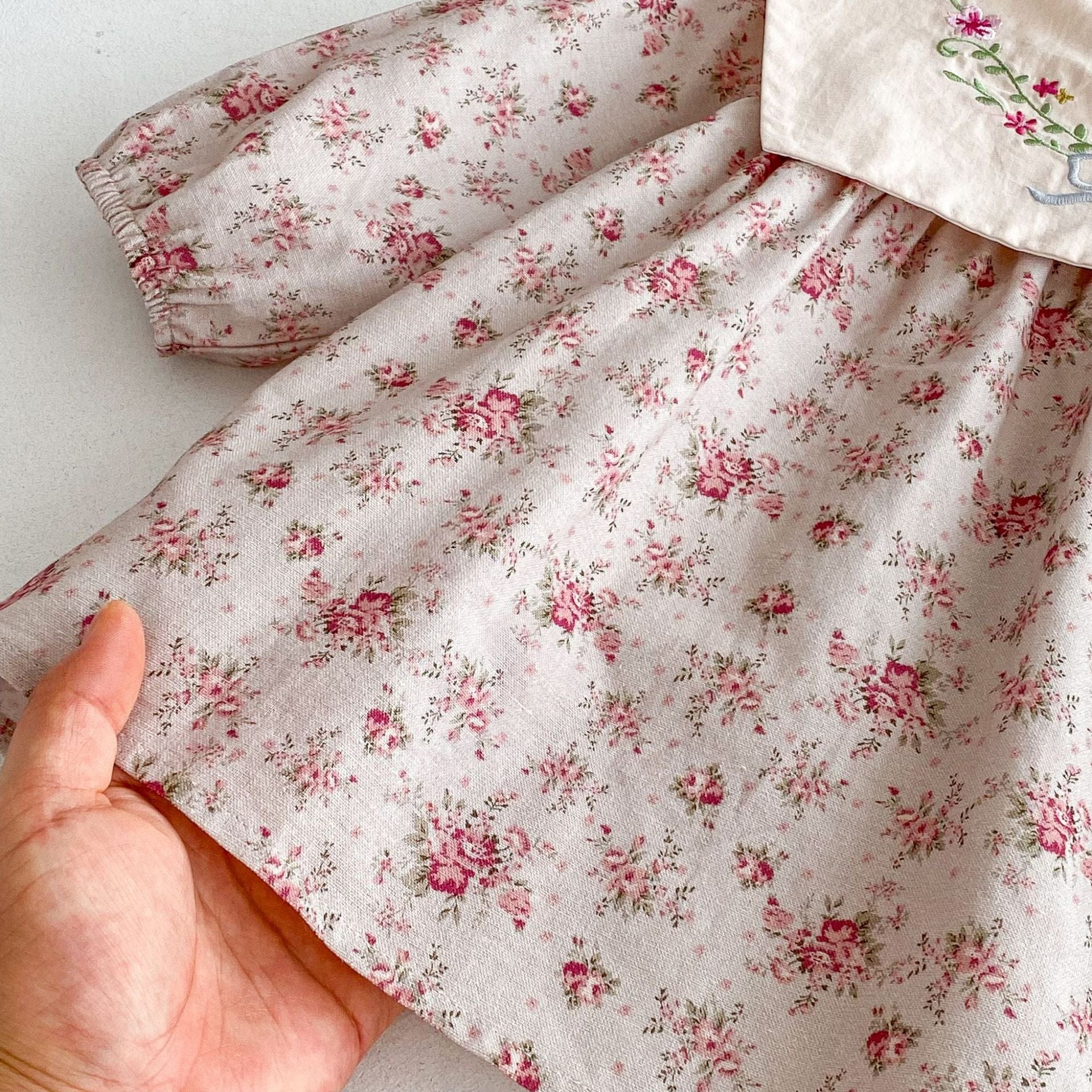 長袖ワンピース フラワー刺繍ビッグ襟長袖ワンピース【mh0010680】