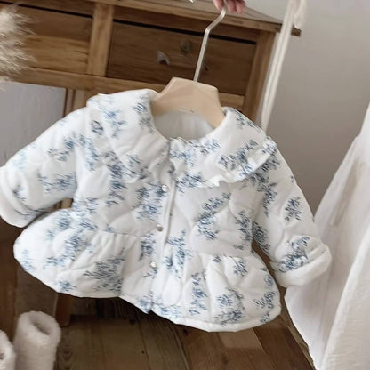 ショートコート・ジャケット・ジャンパー 長袖ジャケット 中綿キルティング フラワー柄 フリル襟 アウター【mh0011373】