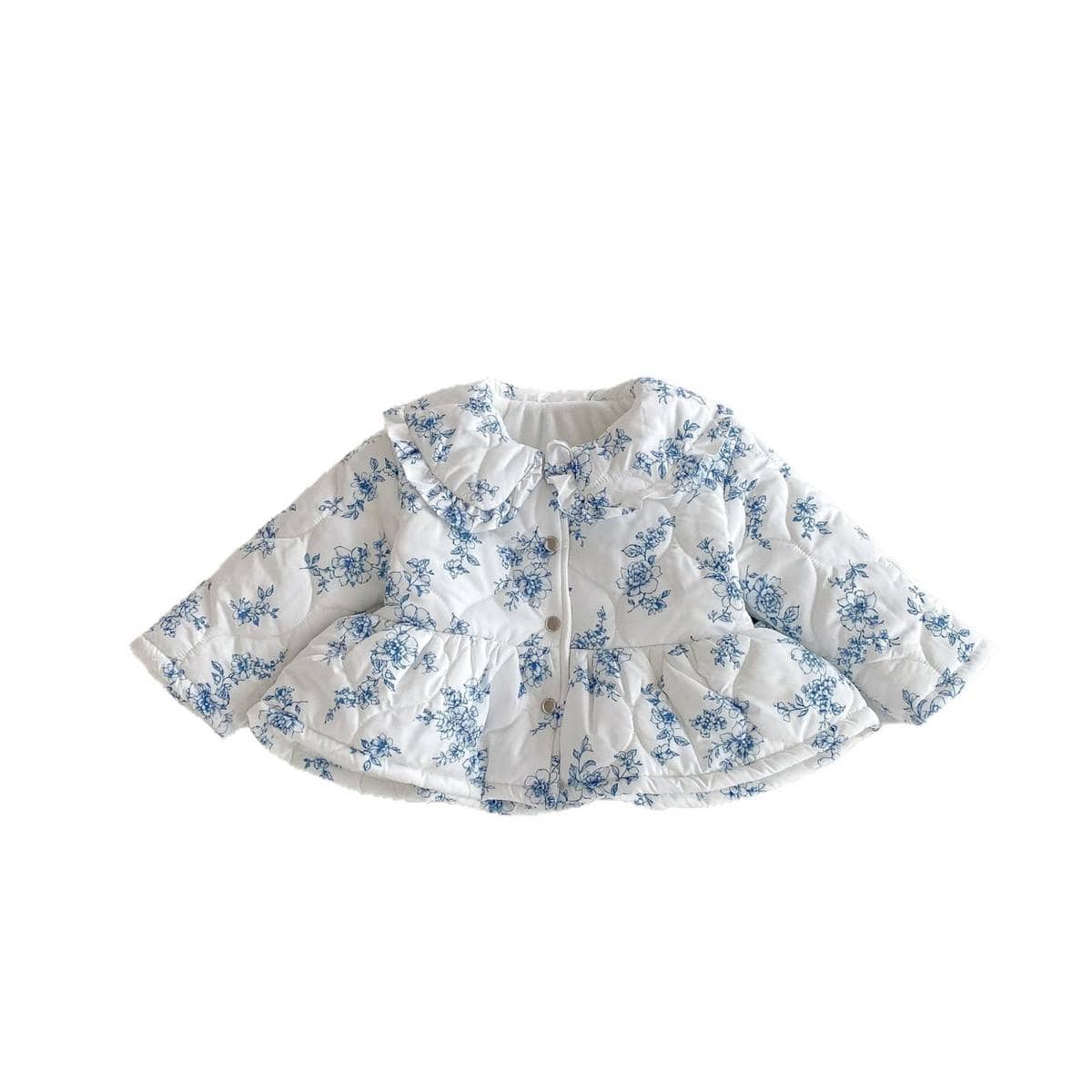 ショートコート・ジャケット・ジャンパー 長袖ジャケット 中綿キルティング フラワー柄 フリル襟 アウター【mh0011373】