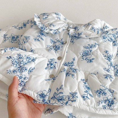 ショートコート・ジャケット・ジャンパー 長袖ジャケット 中綿キルティング フラワー柄 フリル襟 アウター【mh0011373】