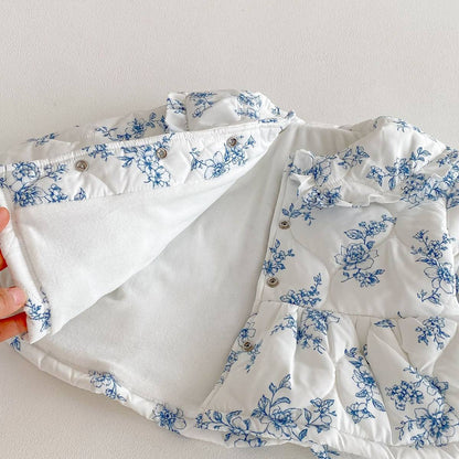 ショートコート・ジャケット・ジャンパー 長袖ジャケット 中綿キルティング フラワー柄 フリル襟 アウター【mh0011373】