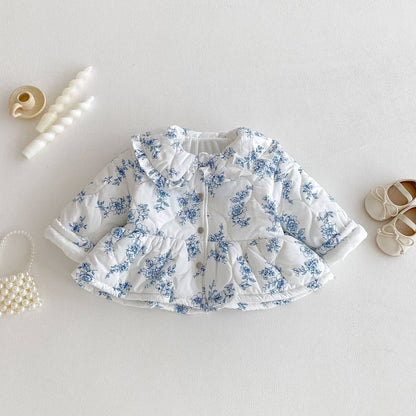 ショートコート・ジャケット・ジャンパー 長袖ジャケット 中綿キルティング フラワー柄 フリル襟 アウター【mh0011373】