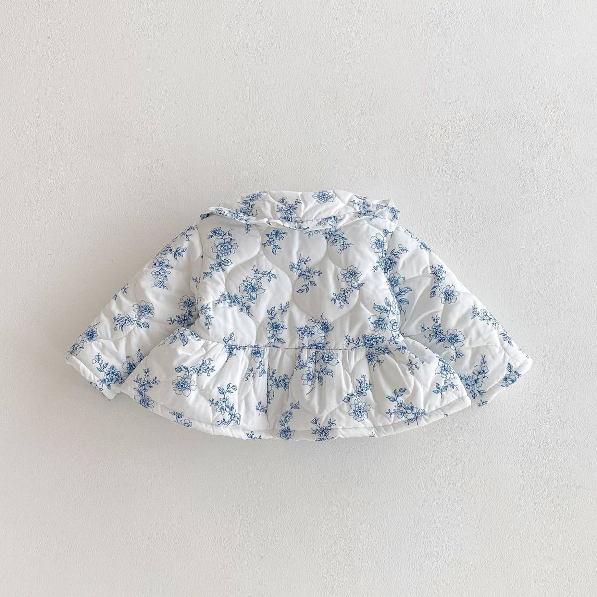 ショートコート・ジャケット・ジャンパー 長袖ジャケット 中綿キルティング フラワー柄 フリル襟 アウター【mh0011373】