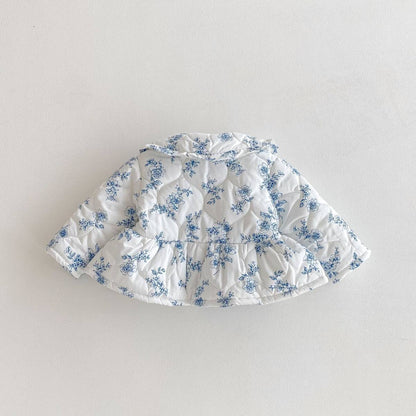 ショートコート・ジャケット・ジャンパー 長袖ジャケット 中綿キルティング フラワー柄 フリル襟 アウター【mh0011373】