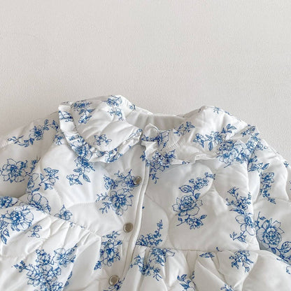 ショートコート・ジャケット・ジャンパー 長袖ジャケット 中綿キルティング フラワー柄 フリル襟 アウター【mh0011373】