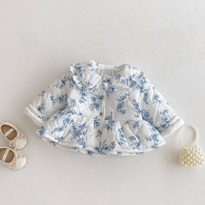 ショートコート・ジャケット・ジャンパー 長袖ジャケット 中綿キルティング フラワー柄 フリル襟 アウター【mh0011373】