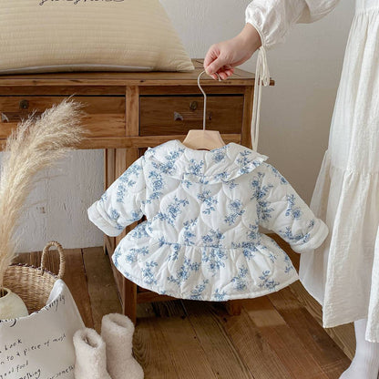 ショートコート・ジャケット・ジャンパー 長袖ジャケット 中綿キルティング フラワー柄 フリル襟 アウター【mh0011373】