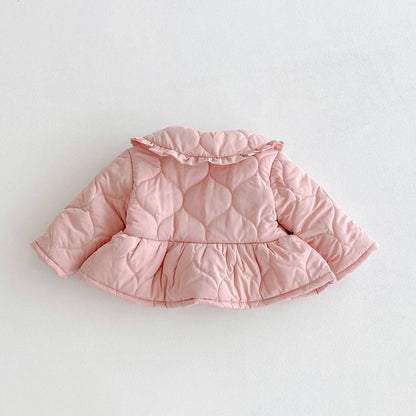 ショートコート・ジャケット・ジャンパー 長袖ジャケット 中綿キルティング フリル襟 ペプラムデザイン アウター あったか【mh0011376】