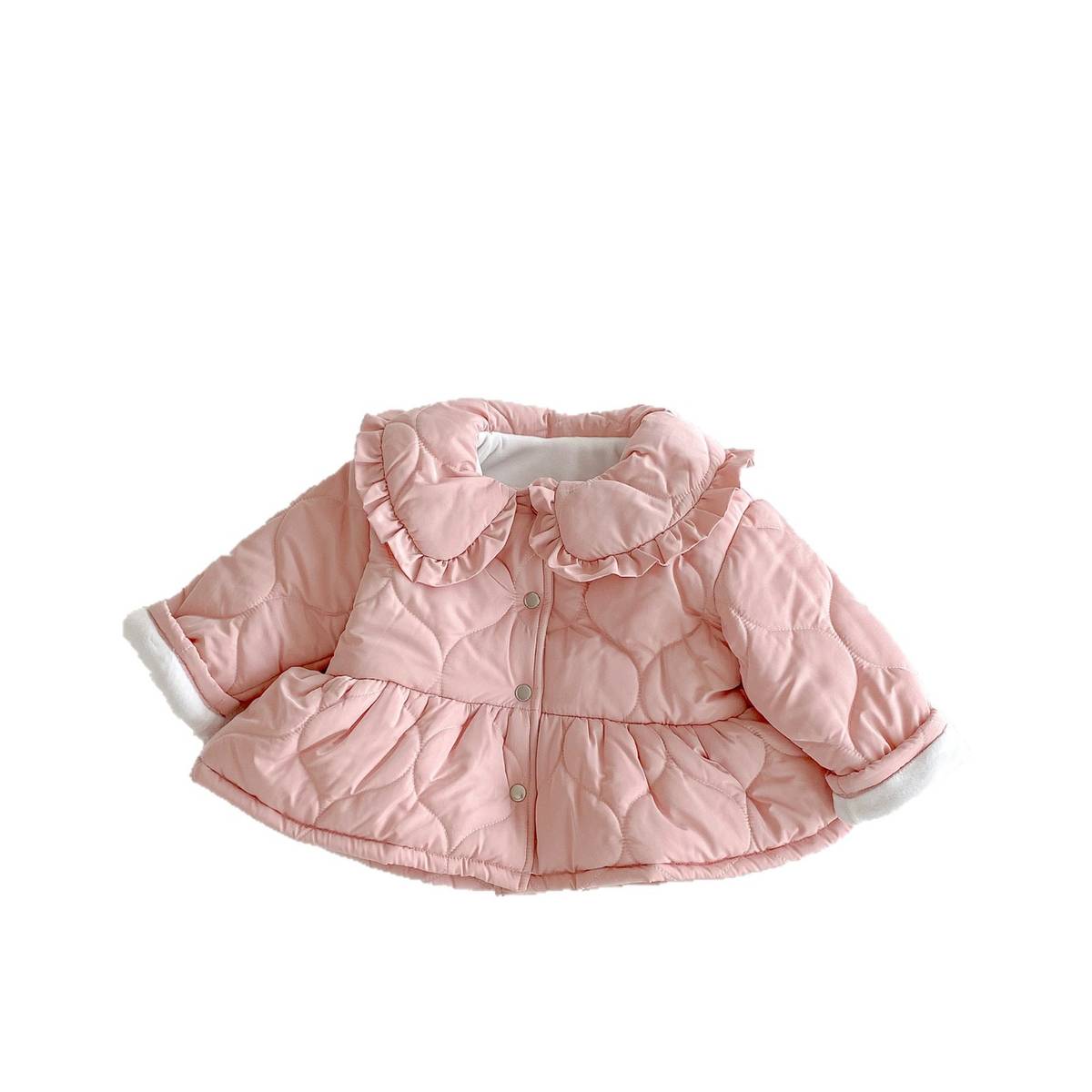 ショートコート・ジャケット・ジャンパー 長袖ジャケット 中綿キルティング フリル襟 ペプラムデザイン アウター あったか【mh0011376】