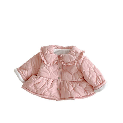 ショートコート・ジャケット・ジャンパー 長袖ジャケット 中綿キルティング フリル襟 ペプラムデザイン アウター あったか【mh0011376】