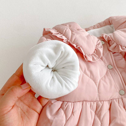 ショートコート・ジャケット・ジャンパー 長袖ジャケット 中綿キルティング フリル襟 ペプラムデザイン アウター あったか【mh0011376】