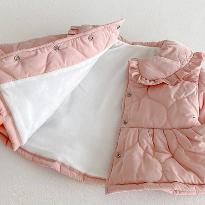 ショートコート・ジャケット・ジャンパー 長袖ジャケット 中綿キルティング フリル襟 ペプラムデザイン アウター あったか【mh0011376】