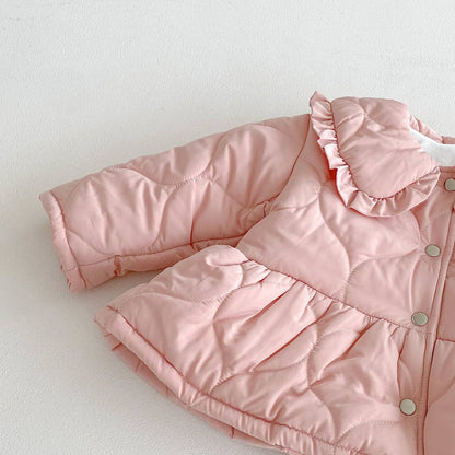 ショートコート・ジャケット・ジャンパー 長袖ジャケット 中綿キルティング フリル襟 ペプラムデザイン アウター あったか【mh0011376】