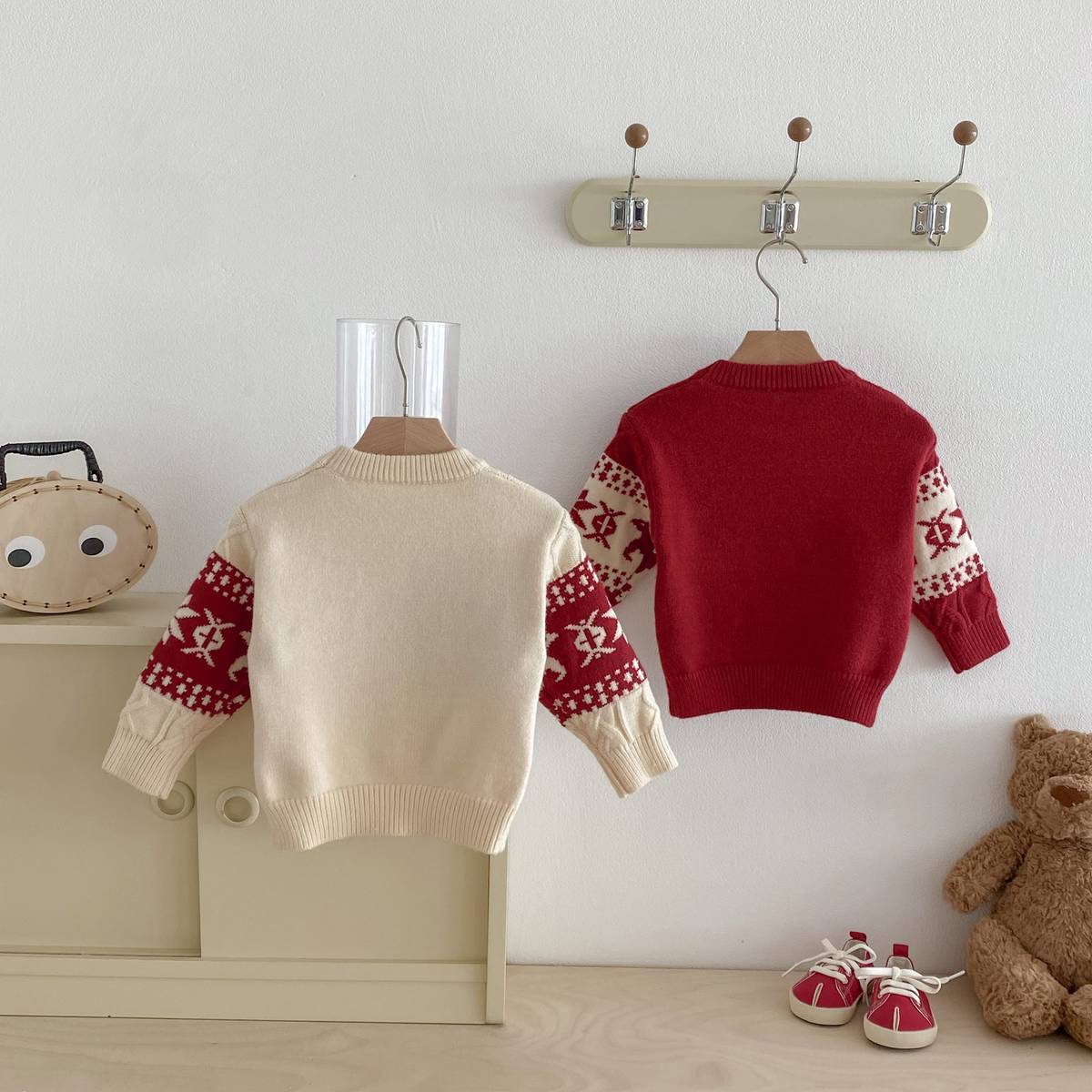 ニット・セーター 長袖セーター ニット プルオーバー ノルディック柄 雪の結晶 トナカイ柄 あったか【mh0011378】