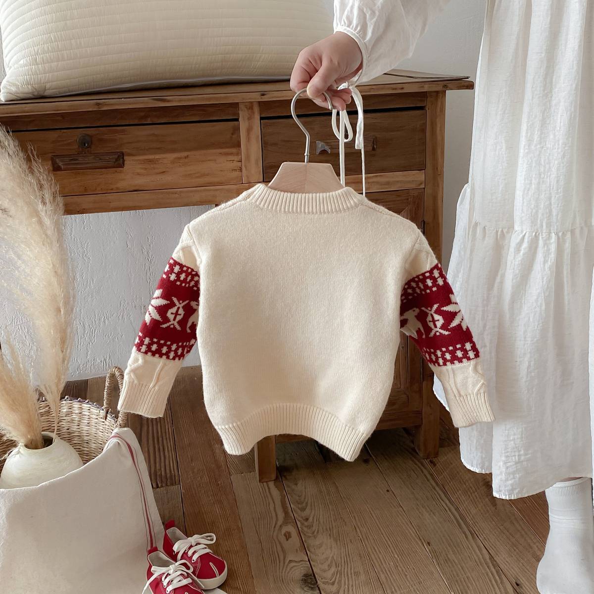 ニット・セーター 長袖セーター ニット プルオーバー ノルディック柄 雪の結晶 トナカイ柄 あったか【mh0011378】