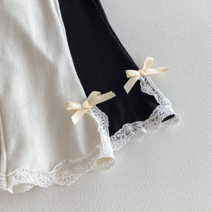 レギンスパンツ レギンスパンツ リブ生地 裾レースフリル スリットリボン フレア【mh0011393】