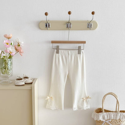 レギンスパンツ レギンスパンツ リブ生地 裾レースフリル スリットリボン フレア【mh0011393】