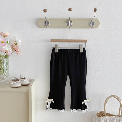 レギンスパンツ レギンスパンツ リブ生地 裾レースフリル スリットリボン フレア【mh0011393】