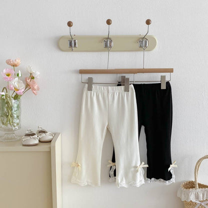 レギンスパンツ レギンスパンツ リブ生地 裾レースフリル スリットリボン フレア【mh0011393】