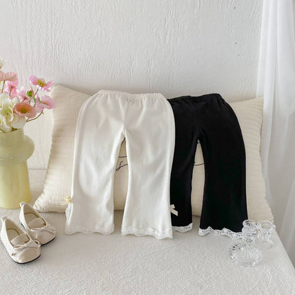 レギンスパンツ レギンスパンツ リブ生地 裾レースフリル スリットリボン フレア【mh0011393】