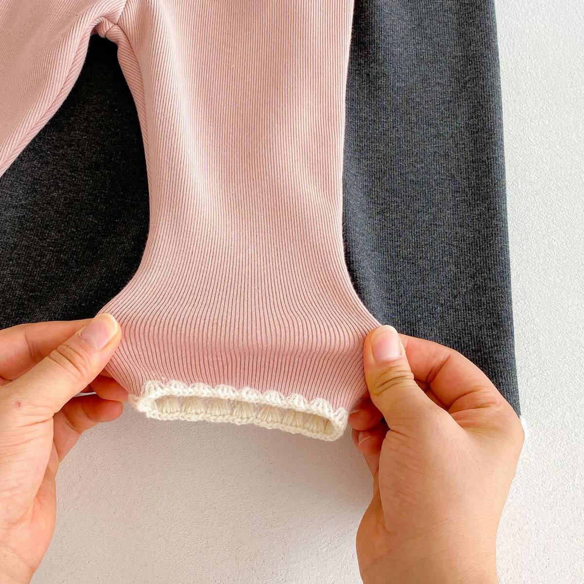 レギンスパンツ ロングレギンスパンツ リブ生地 裏ボア あったか 裾メロウフリル スリムフィット【mh0011394】