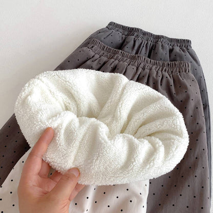 ロングパンツ・スウェットパンツ ロングパンツ 裏ボア ドット柄 プリント ゆったり ルーズシルエット あったか【mh0011395】