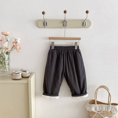 ロングパンツ・スウェットパンツ ロングパンツ 裏ボア ドット柄 プリント ゆったり ルーズシルエット あったか【mh0011395】