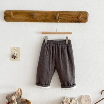 ロングパンツ・スウェットパンツ ロングパンツ 裏ボア ドット柄 プリント ゆったり ルーズシルエット あったか【mh0011395】